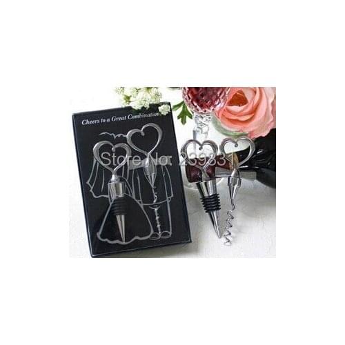 Wedding favor-Heart Shape RED WIND BOTTLE STOPPER + wine opener with gift box packing, 10PCS/LOT