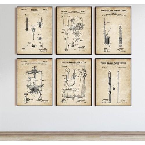 Vintage Stethoscope Medical Acoustic Electronic Patent Poster Wall Art Canvas Print Paintings Pictures for Clinic Hospital Decor