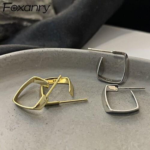 Foxanry Minimalist 925 Sterling Silver Stud Earrings for Women 2020 Hot Sale Fashion Simple Square Geometry Wedding Jewelry Gift