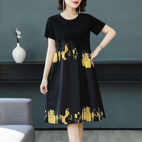 2021 Summer Women Midi Dress Casual Cotton Short Sleeve Print Plus Size 6XL Dresses Elegant Bodycon Party Vestidos Femme Y333