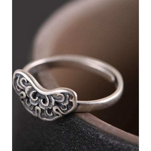 FNJ 925 Silver Hollow Flower Ring Original S925 Sterling Silver Rings for Women Jewelry Open Adjustable Size