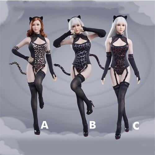 1/6 FG072 Sexy Female Japanese Cartoon Leopard Pattern Conjoined Suit Seamless Stockings Accessory Model for 12'' Action Figure