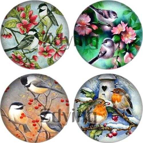 Zdying 10pc Round Glass Cabochon Cute Animal Little Bird Glass Dome Beads DIY Jewelry Findings For Necklace Brooch Keychain