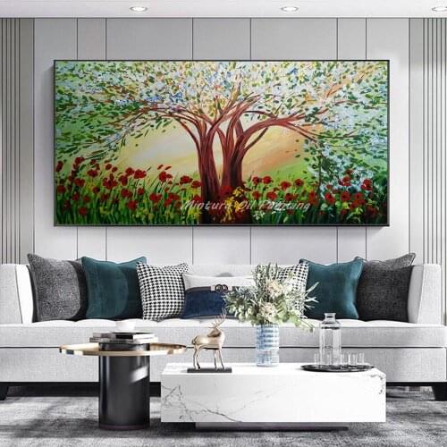 100% Hand Painted Unframed Lavender Flowers Blooming Trees High Q. Abstract Wall Decor Landscape Oil Painting On Canvas