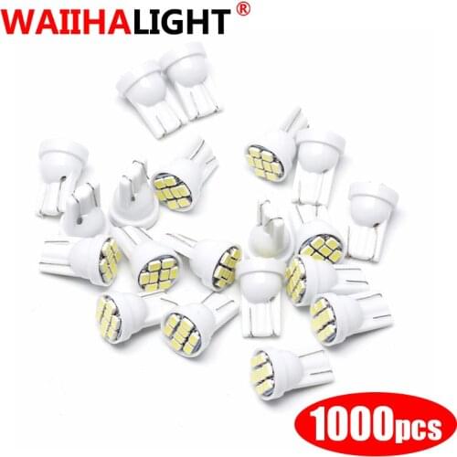 1000pcs Car Interior Dome Reading Light T10 W5W LED Bulb 12V 6000K 1206 8SMD Super Bright White Auto Clearance Wedge side Lamps