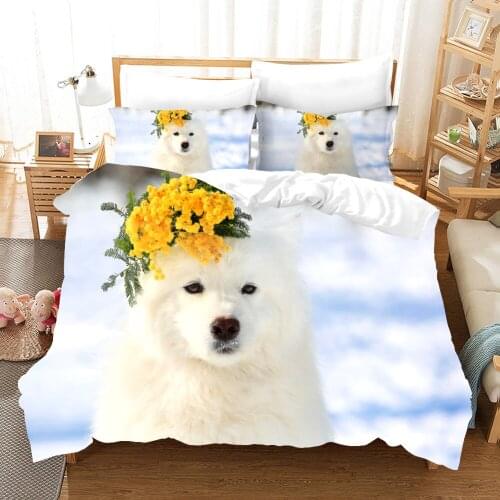 Lovely Samoyed Dogs Duvet Cover Set Cute White Samoyed Bedding Kids Boys Girls Animal Decor Home Textiles Cute Pet 2/3pcs