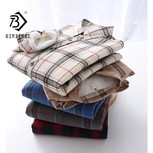 2021 Autumn Winter Womens Thick Fleece Plaid Shirts Long Sleeve Korean Velvet Shirt Turn-down Collar Button Casual Tops T17903X