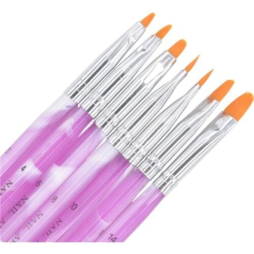 7Pcs Nail Art Brush Liner Dotting Fan Design Acrylic Builder Flat Crystal Painting Drawing Carving Pen UV Gel Manicure Tool Set