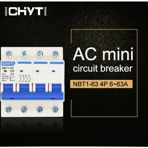 Household Miniature Circuit Breaker C type AC MCB NBT1-63 4P 6A 10A 16A 20A 25A 32A 40A 50A 63A
