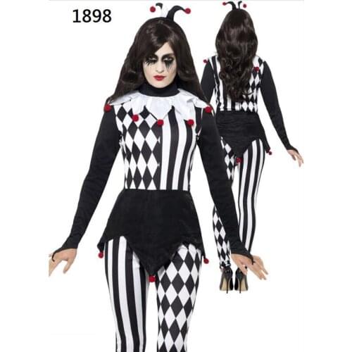 Black and white checkered Funny Circus Clown Costume For Women Stephen Kings It Cosplay Costume For Halloween Party Outfit Suit