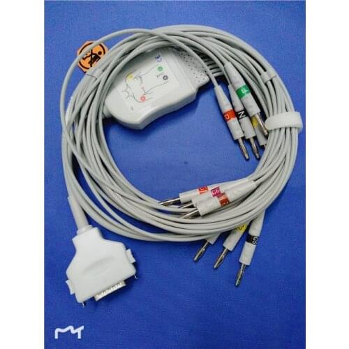 Fukuda Denshi FX-7102 ecg/ekg cable 10K Resistance CardiMax FX-7101,FX-7202,FX-7402,FX-2111,FCP-2155 10 lead IEC Banana 4.0