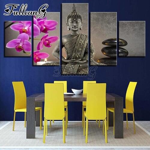 FULLCANG Bronze Buddha Orchid Stone 5 piece diy diamond painting full square round drill mosaic embroidery sale flowers FC3493