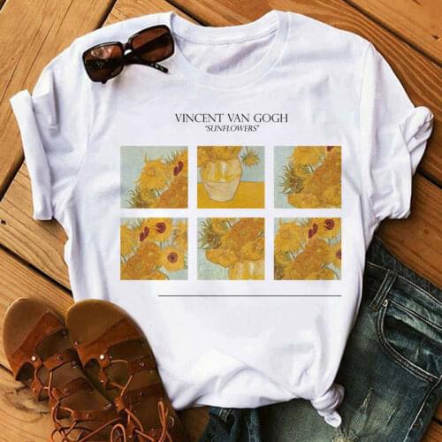 Harajuku Van Gogh Print Short Sleeve T-shirt Fashion Women T Shirt Aesthetics Loose O-neck Casual Female T-shirt Tops Ladies Tee