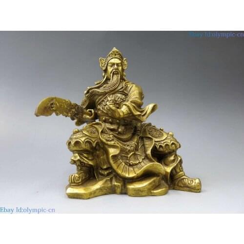 China brass sculpture carved dragon copper Martial god of wealth Guan Yu Statue