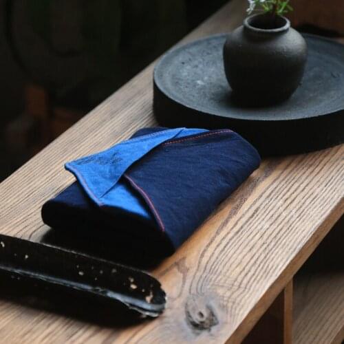 Chinese Vintage Plant Dyed Indigo Tea Mat Tea Towel Solid Color Ten Square Towel Grass and Wood Dyedsolid Color Blue Simple