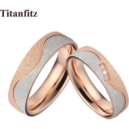 Alliances LOVE Emery Rose Gold Color wedding rings set for men and women His and hers couples anniversary gift Eco Titanium