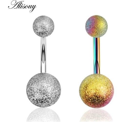 Alisouy Belly Button Piercing Ring Pure Color Navel Piercing Ring Two Balls Barbell Body Piercing Jewelry Woman Fashion Jewelry