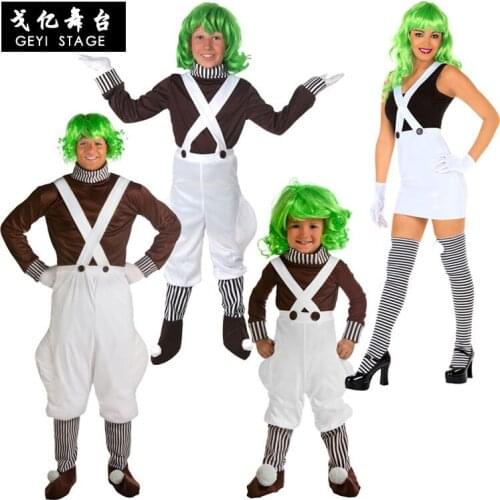 Charlie and chocolate factory workers cosplay costume halloween party Adult Children top quality costumes