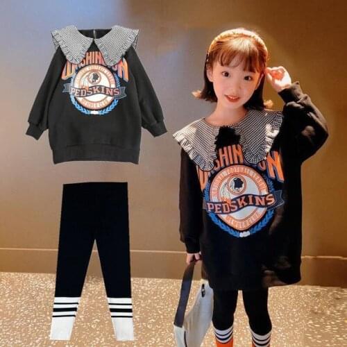 Vintage Letters Spring Autumn Girls Boys Sports Kids Teenagers Hooded Suit Two Piece Sweatshirts Pants Clothing Sets High Quali