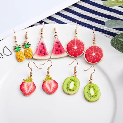 Creative Womens Summer Watermelon Fruit Jewelry Earrings Fashion Strawberry Grapefruit Kiwi Fruit Pineapple Girl Earrings Gift