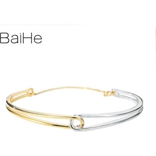 BAIHE Solid 14K White+Yellow Gold Wedding Engagement Trendy Office/career Women Fine Jewelry Gift beautiful gold Bracelet