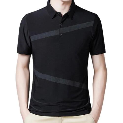 Men Shirt Turn-down Collar Short Sleeve Cloth Striped Printing Shirt Tops for Summer