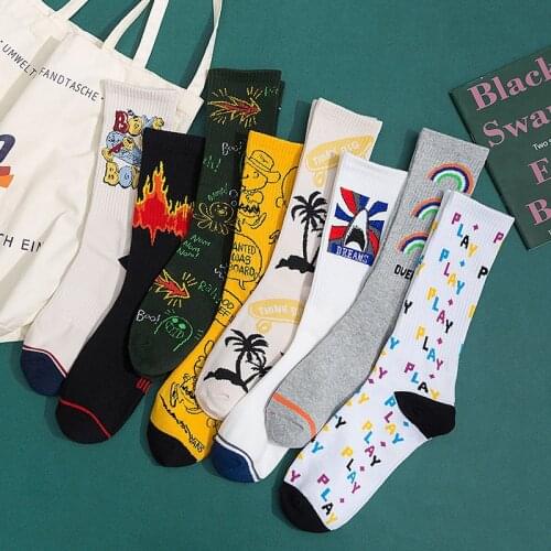 Men Crew Socks Women European and American Trend Cartoon Anime Letters Printed Socks Cotton Breathable Soft Casual Tube Sock