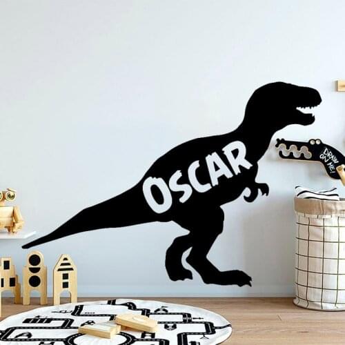Dinosaur Wall Sticker Custom Name Vinyl Decal Personalized Kids Room Decoration Boys Bedroom Wall Decor Removable Art Mural Fun