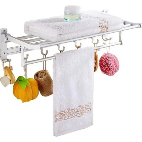 30/35/40/45/50/55/60/65/70/75/80cm Towel Rack Wall Mounted Foldable Aluminum Organizer Towel Holder Bathroom Wall Shelf
