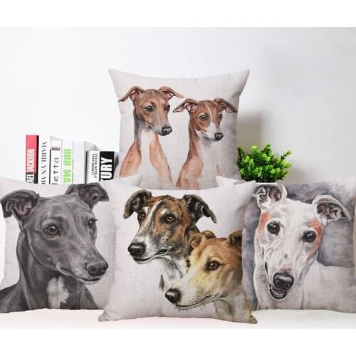 Greyhound Dog Bull Terrier Cushion Cover Dog Posters Painting Decorative Pillowcase Animals 45X45cm Sofa Decor Pillows Case