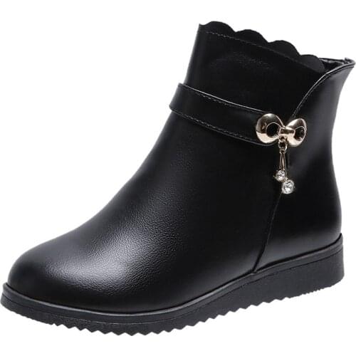 2021 New Womens Boots Winter Cotton Shoes Ladies Patent Leather Boots Ankle Boots With Velvet Flat Cotton Boots Ladies Non-slip