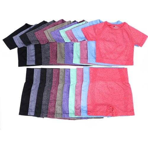 New Yoga Seamless Sport Set Women Short Sleeve Shorts Workout Outfit Fitness Wear Run Gym Suit Female Yoga Sets Clothes