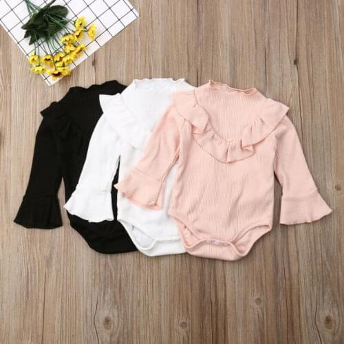Spring Autumn Baby Clothing Newborn Baby Boys Girls Ribbed Jumpsuit Bodysuit Flare Long Sleeve Clothes Solid Outfits 0-18M