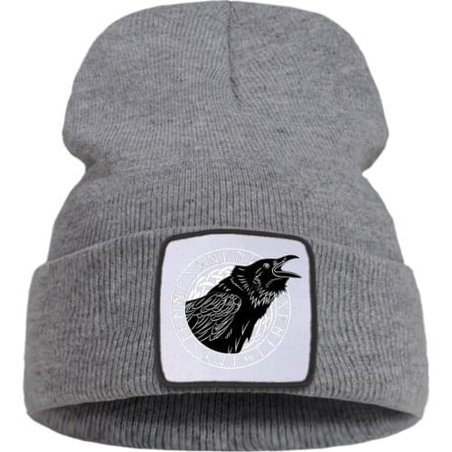 Black Crow Vikings Flexible Printed Unisex Autumn Hat Outdoor Wool Beanie Hat Skullies Hip Hop Knitted Hats Comfort Quality Caps