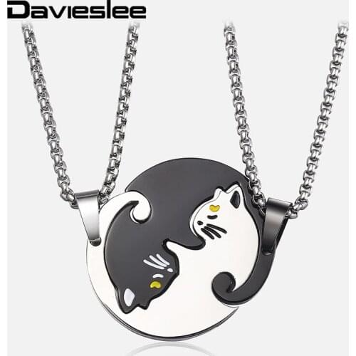 Couples Pendants Necklaces for Men Women Black Silver Color Stainless Steel Pendant Necklace Cat Puzzle Lover Jewelry LKP640