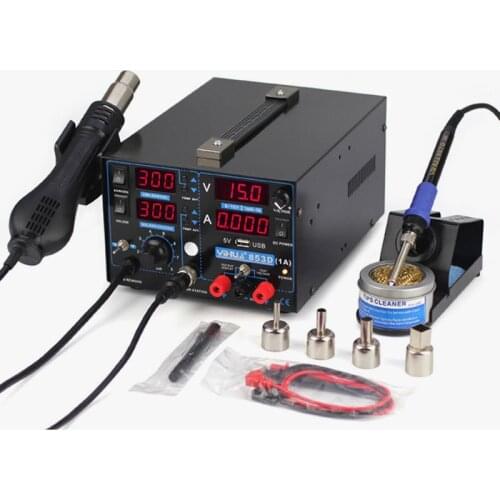 220V/110V YIHUA 853D 1A USB Rework Station with Soldering Station DC Power Supply and Hot Air for Welding