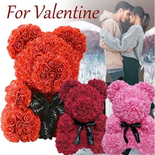 Teddy Bear of Roses Red and Pink Toy Bear Artificial Soap Flowers Roses Bear for Mothers Day Gift Dropshiping 2021