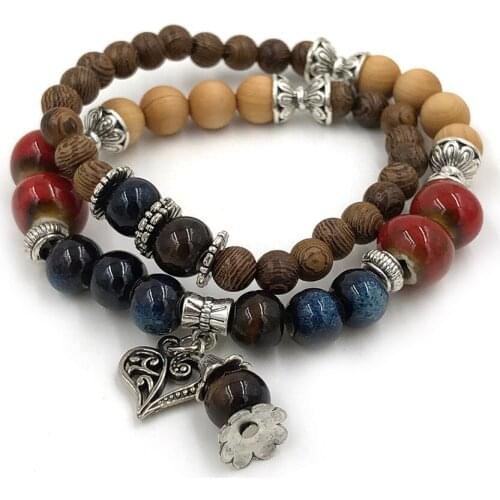 Handmade Bohemia Jewelry Friendship Bracelets Leather Flower Charm Bracelets Colorful Beads Bracelets for women