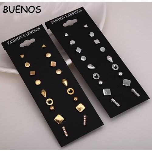 BUENOS 9 Pairs New Small Earrings Set Simple Geometric Stud Earrings for Women Girls Tiny Ear Studs Pendientes Kleine Oorbellen