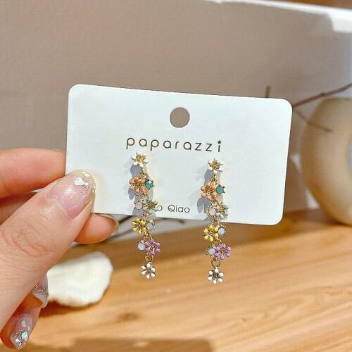 Candy Colored Earrings Small Flower Drop Ears Lovely Earrings Long Tassel Earring for Women New Fashion Earrings