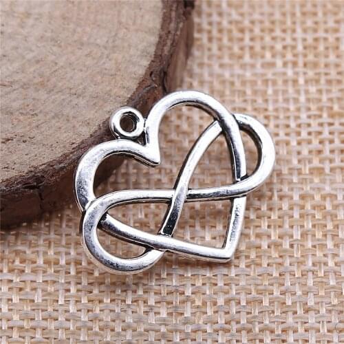 Charms for Jewelry Making FindingsDIY Craft 5pcs Antique Silver Color 27x22mm Love Without Limits, Peach Heart, Infinity Symbol