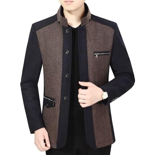 Wool Coat Men Thick Overcoats Topcoat Mens Single Breasted Coats and Jackets Stand-up Collar Thick Woolen Cloth Men Coats D145