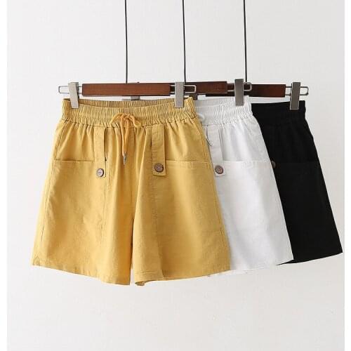 Large-size Womens Korean Version of Elastic High Waist Slim Casual Shorts 2021 Summer Elastic Big Pocket Wide-leg Pants