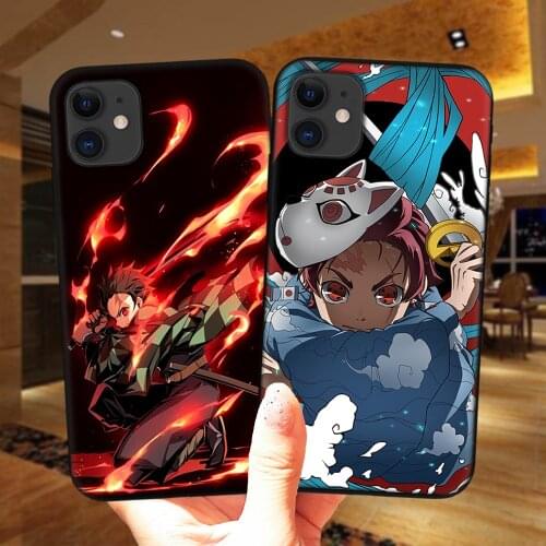 Cute Japan Demon Slayer Phone Case For iPhone 11 12 Pro XS Max X XR 6 6S 7 8 Plus Anime Kimetsu No Yaiba Black Silicone Cover