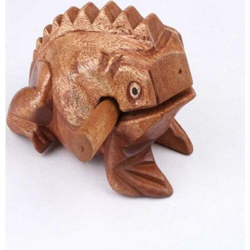Thailand Lucky Frog with Drum Stick Traditional Craft Home Office Decor Wooden Art Figurines Miniatures SN3383