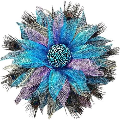 Artificial Peacock Feather Wreath Colorful Gauze Sunflower Door Hanger Garland
