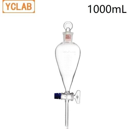 YCLAB 1000mL Seperatory Funnel Pear Shape 1L with Graduation Ground in Glass Stopper and Stopcock Laboratory Chemistry Equipment