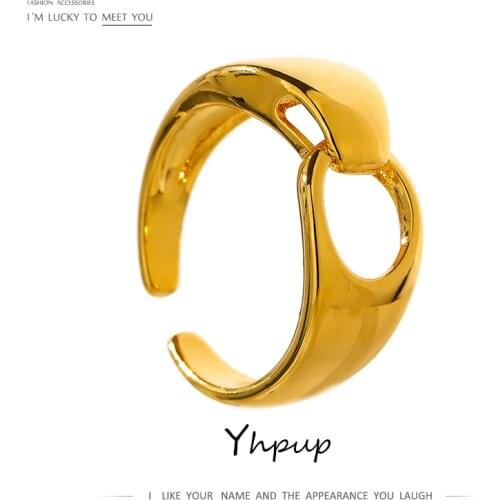 Yhpup 2021 Wedding Ring Fashion Gold Metal Opening Ring Chic Copper 14 K Bagues Pour Femme Jewelry Anniversary Gift for Women