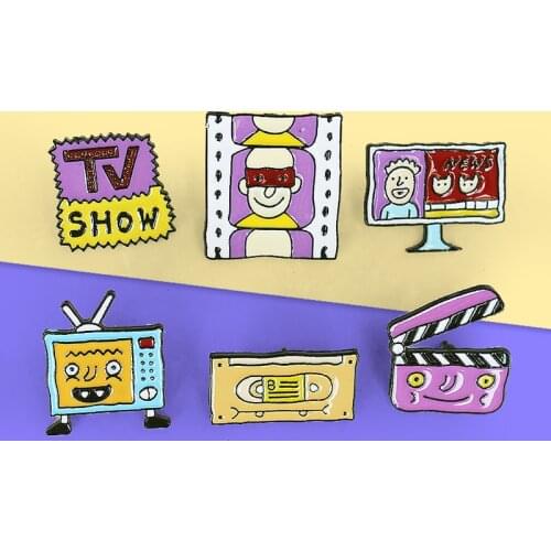 Fun Retro Tv Show News Enamel Pins Videotape Film Television Magnetic tape Journalism Brooches Bag Lapel Pin Jewelry Kid Gifts