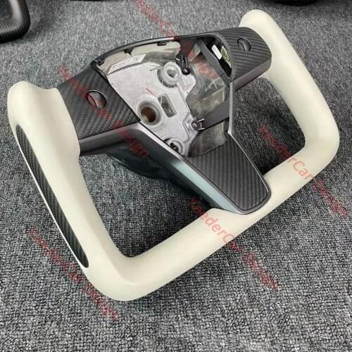 Cuatomized Gloss Carbon Fiber Steering Wheel Alcantara Leather Replacement for Tesla Model 3 2017 2018 2019 2020Model Y